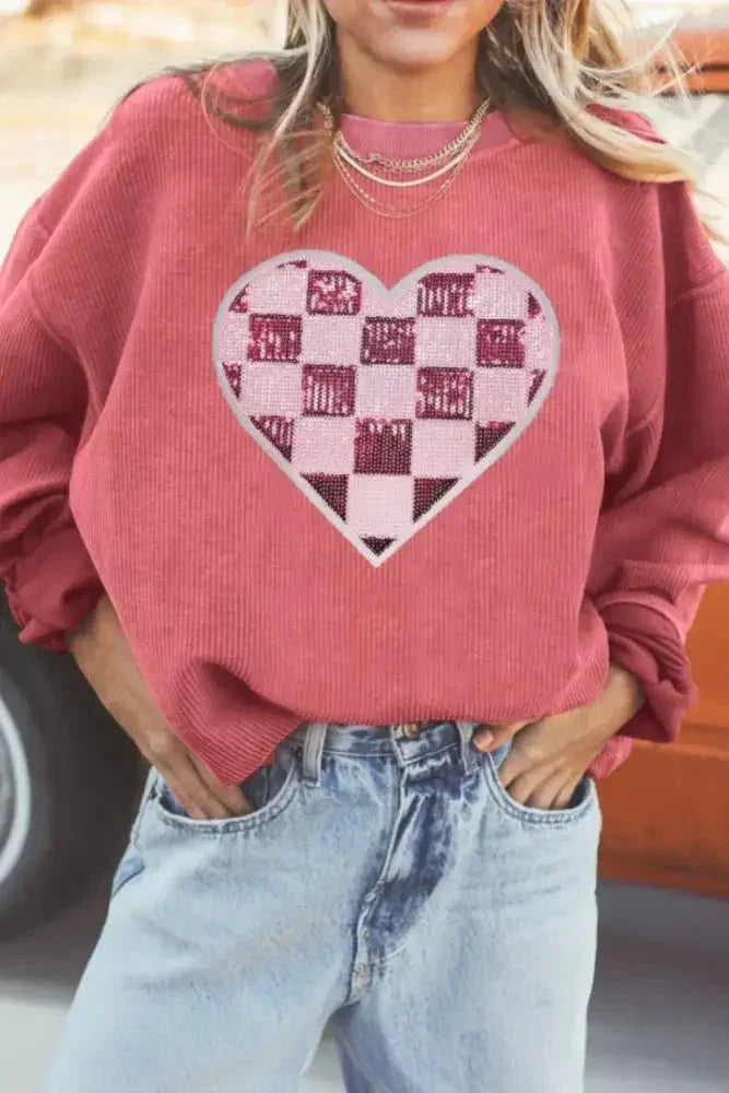Valentine’s Day Sequin Checkered Heart Long Sleeve Sweatshirt - Update AvenueTrendsi1001003402912851001003402912858b86a5c0 - eb7c - 49f5 - b1d9 - 94af9738a9bd - MaxStrawberry