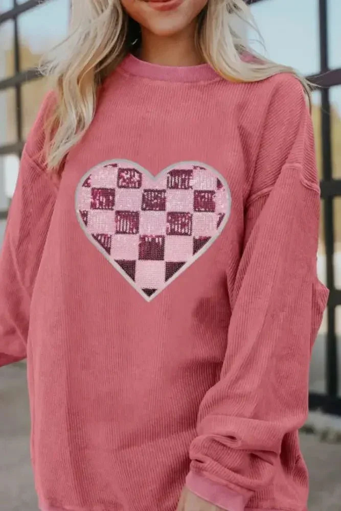 Valentine’s Day Sequin Checkered Heart Long Sleeve Sweatshirt - Update AvenueTrendsi1001003402912851001003402912853d6e575c - 472a - 43bb - 982d - 39cac4e9ab42 - MaxStrawberry