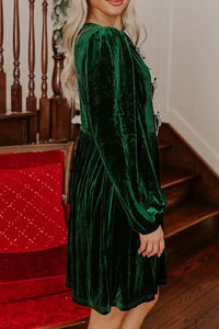 Velvet Bow Front Balloon Sleeve Dress
