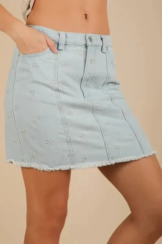 VERY J Bow Printed Casual Denim Mini Skirt - Update AvenueDenim Dresses & SkirtsTrendsi100100730861366100100730861366fb1ac6707b554a149fc756bfd487678f - Max - OriginLt Indigo