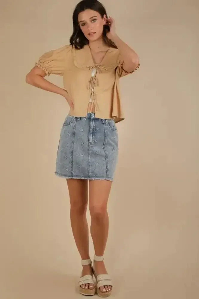 VERY J Bow Printed Casual Denim Mini Skirt - Update AvenueDenim Dresses & SkirtsTrendsi1001009685117341001009685117349e28d317 - 138e - 45c2 - 9bd8 - d37767585082 - Max - OriginIndigo