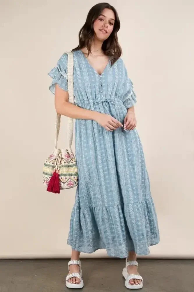 VERY J Embroidered Boho Ruffled Midi Dress - Update AvenueEffortless Elegance: DressesTrendsi1001009537813151001009537813154f980b0bce3043d9a891ffbbee243734 - Max - OriginBlue