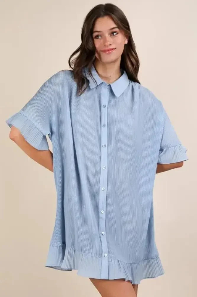 VERY J Pleated Detail Button Down Mini Dress - Update AvenueEffortless Elegance: DressesTrendsi100100971201168100100971201168b57e1e15640b423d86a8316e72e1f0b5 - Max - OriginSky