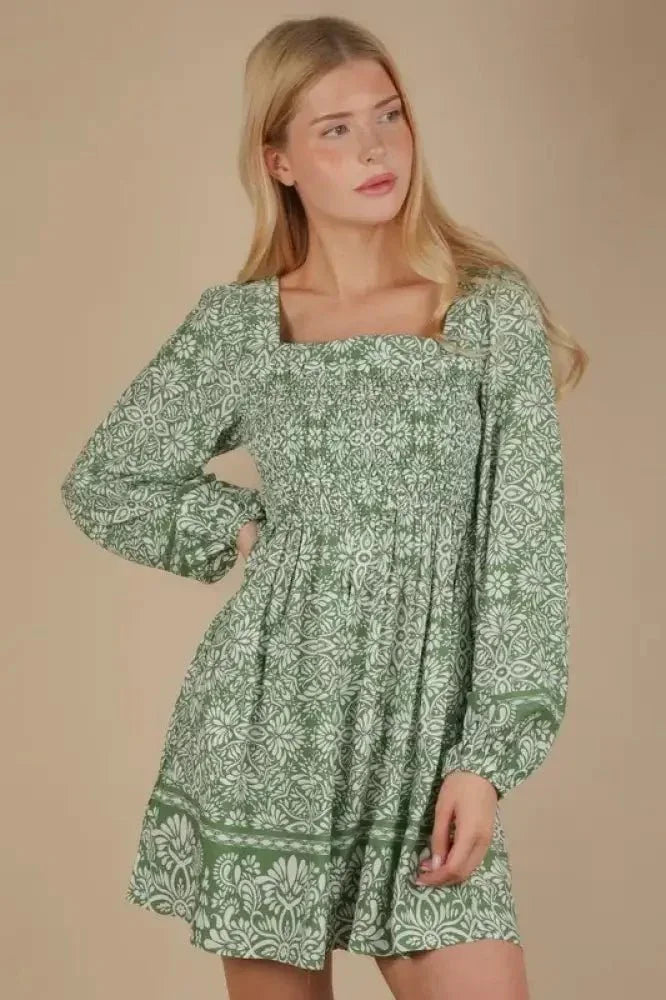 VERY J Printed Smocked Chest Boho Mini Dress - Update AvenueEffortless Elegance: DressesTrendsi10010008921117510010008921117578764b24ce4e46c090bb78d5f524a7ca - Max - OriginGreen