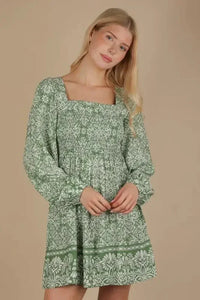 VERY J Printed Smocked Chest Boho Mini Dress - Update AvenueEffortless Elegance: DressesTrendsi1001000892111751001000892111755deec9c3bfee457c8e338626ef85595d - Max - OriginGreen