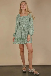 VERY J Printed Smocked Chest Boho Mini Dress - Update AvenueEffortless Elegance: DressesTrendsi100100089211175100100089211175b772d246aa6b4c92889e74d96515805c - Max - OriginGreen