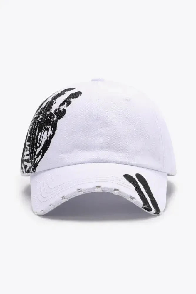 VIBRA Graphic Distressed Adjustable Baseball Cap - Update AvenueTrendsi101300645193117101300645193117VIBRA Graphic Distressed Adjustable Baseball CapWhite