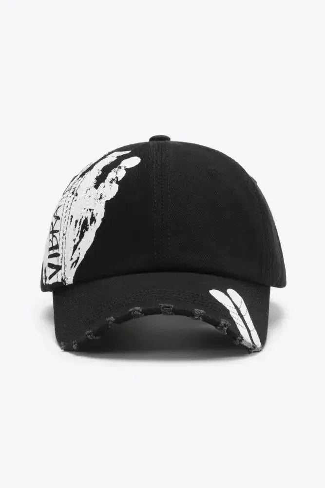 VIBRA Graphic Distressed Adjustable Baseball Cap - Update AvenueTrendsi101300645193751101300645193751VIBRA Graphic Distressed Adjustable Baseball CapBlack