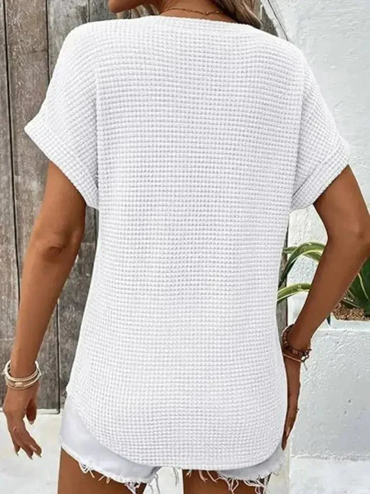 Waffle Knit V - Neck Casual T-Shirt - Update AvenueT-ShirtsTrendsi100100072692601100100072692601d8fa876d8e934ef28e9a51364634386f - Max - OriginWhite