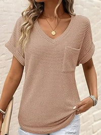 Waffle Knit V - Neck Casual T-Shirt - Update AvenueT-ShirtsTrendsi100100072693110100100072693110c1b446215ac04b119a84d553f4a48b1b - Max - OriginPink