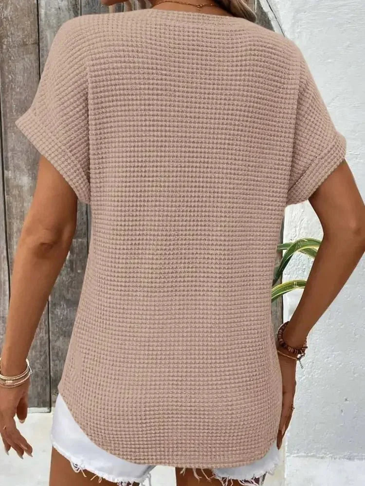 Waffle Knit V - Neck Casual T-Shirt - Update AvenueT-ShirtsTrendsi100100072693110100100072693110d1b4566538034d3e81e7cf0e667e501e - Max - OriginPink