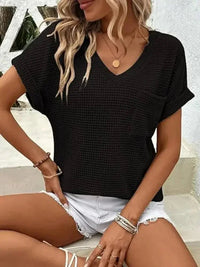 Waffle Knit V - Neck Casual T-Shirt - Update AvenueT-ShirtsTrendsi100100072694665100100072694665cea3ec34813f48f2b701b9113f770586 - Max - OriginBlack