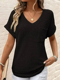Waffle Knit V - Neck Casual T-Shirt - Update AvenueT-ShirtsTrendsi100100072694665100100072694665dcc90042cdd54420b2750bcb154adddd - Max - OriginBlack