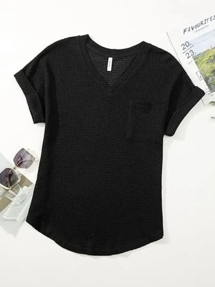 Waffle Knit V - Neck Casual T-Shirt - Update AvenueT-ShirtsTrendsi100100072694665100100072694665414bc51dd69f4b64a8bdb6987b10cd83 - Max - OriginBlack