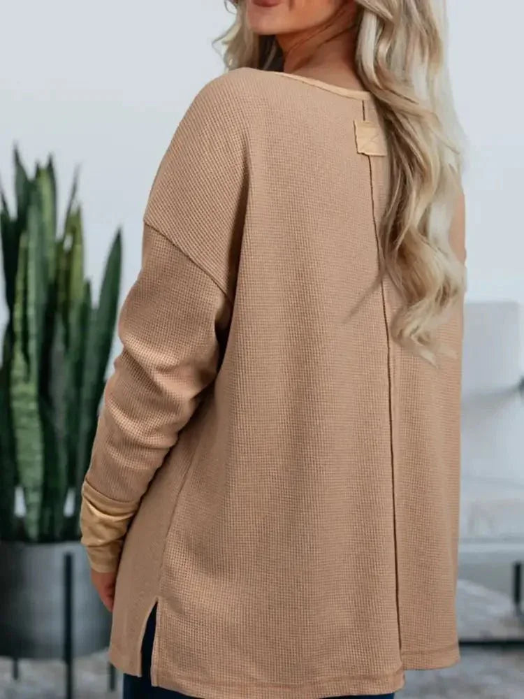 Waffle Textured Tunic Henley Top with Slits - Update AvenueT-ShirtsTrendsi100100570470146100100570470146afc3328c - 66dd - 4a35 - b6ce - bd615a9131d0 - Max - OriginDark Khaki