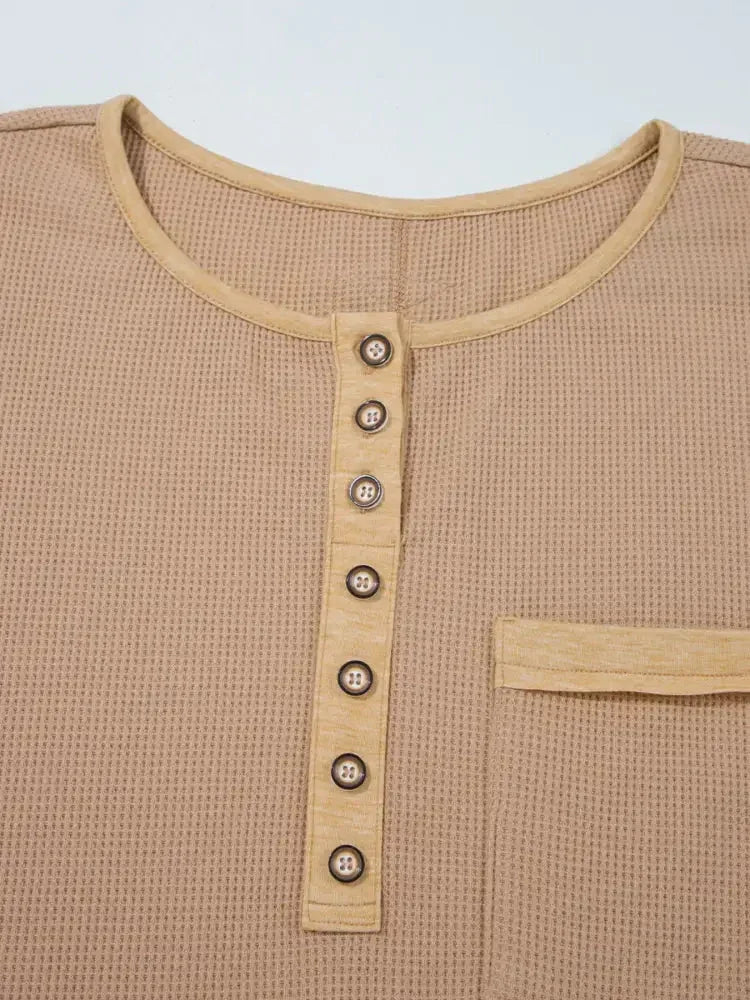 Waffle Textured Tunic Henley Top with Slits - Update AvenueT-ShirtsTrendsi10010057047014610010057047014696c35c2c089e481ba4a138b63f7252fa - Max - OriginDark Khaki