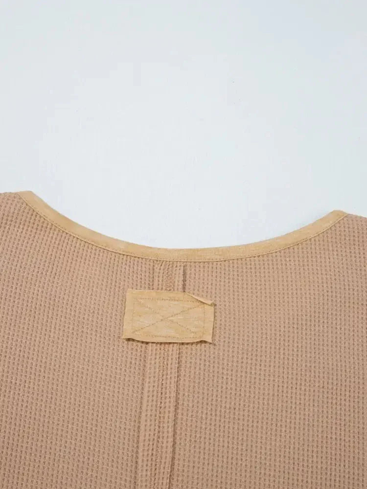 Waffle Textured Tunic Henley Top with Slits - Update AvenueT-ShirtsTrendsi100100570470146100100570470146954a65e58f424104b8256267ff06cf44 - Max - OriginDark Khaki