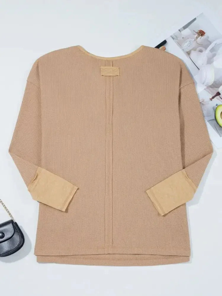 Waffle Textured Tunic Henley Top with Slits - Update AvenueT-ShirtsTrendsi1001005704701461001005704701460e56717d - fc63 - 445d - a389 - ef52ebcf9977 - Max - OriginDark Khaki