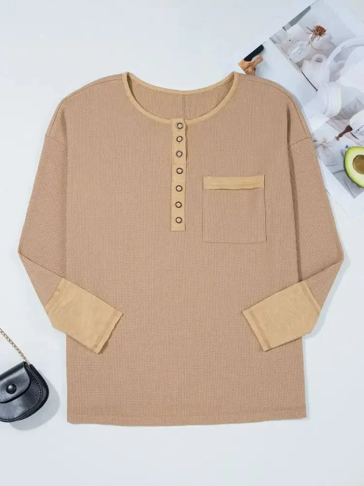Waffle Textured Tunic Henley Top with Slits - Update AvenueT-ShirtsTrendsi100100570470146100100570470146dfa93213 - 393c - 4c69 - a691 - c05b00dd3731 - Max - OriginDark Khaki