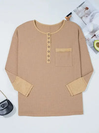 Waffle Textured Tunic Henley Top with Slits - Update AvenueT-ShirtsTrendsi100100570470146100100570470146dfa93213 - 393c - 4c69 - a691 - c05b00dd3731 - Max - OriginDark Khaki