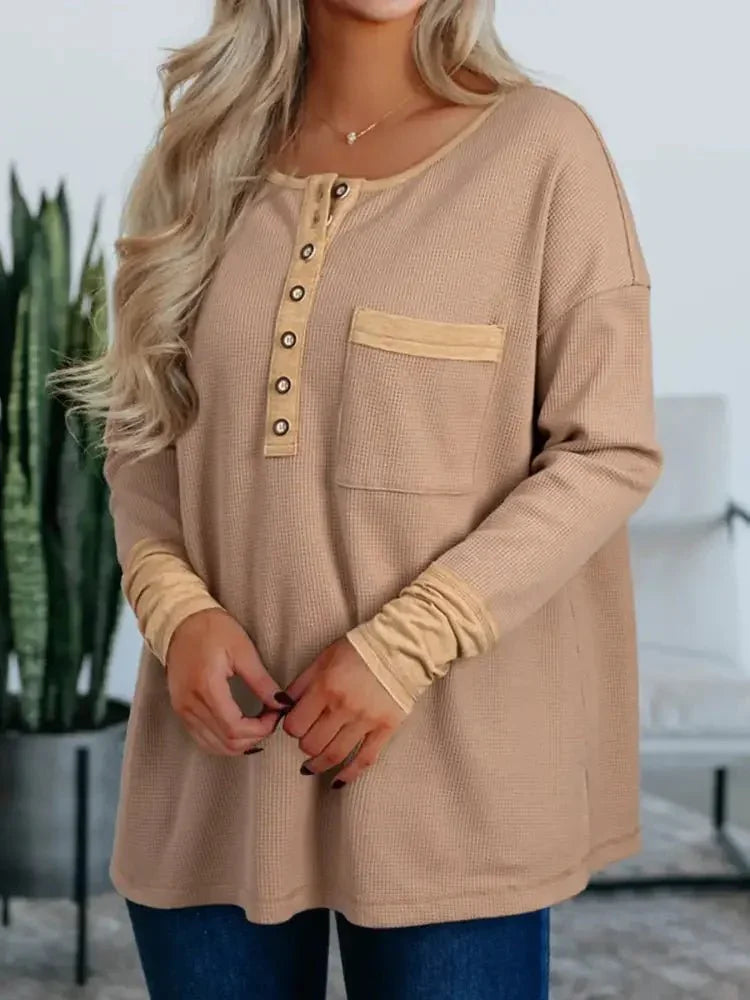 Waffle Textured Tunic Henley Top with Slits - Update AvenueT-ShirtsTrendsi1001005704701461001005704701463a607b4625414d419d29fc4c78855b8c - Max - OriginDark Khaki
