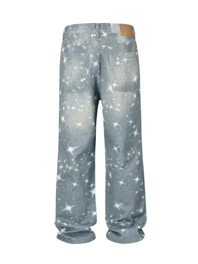 Washed Rhinestone Star Print Jeans - Update AvenueTrendsi100400705181764100400705181764Washed Rhinestone Star Print JeansLight Blue