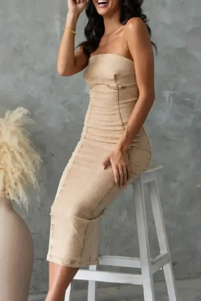 Washed Slit Back Tube Denim Dress - Update AvenueDenim Dresses & SkirtsTrendsi100100204875119100100204875119974dfff3 - 163b - 498f - 8a1d - aa93bcc77946 - MaxTan
