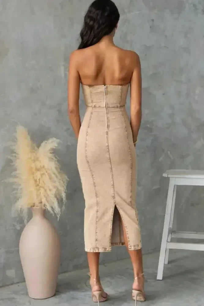 Washed Slit Back Tube Denim Dress - Update AvenueDenim Dresses & SkirtsTrendsi10010020487511910010020487511961704970 - 854b - 402e - ac16 - 10e101d92f7d - MaxTan