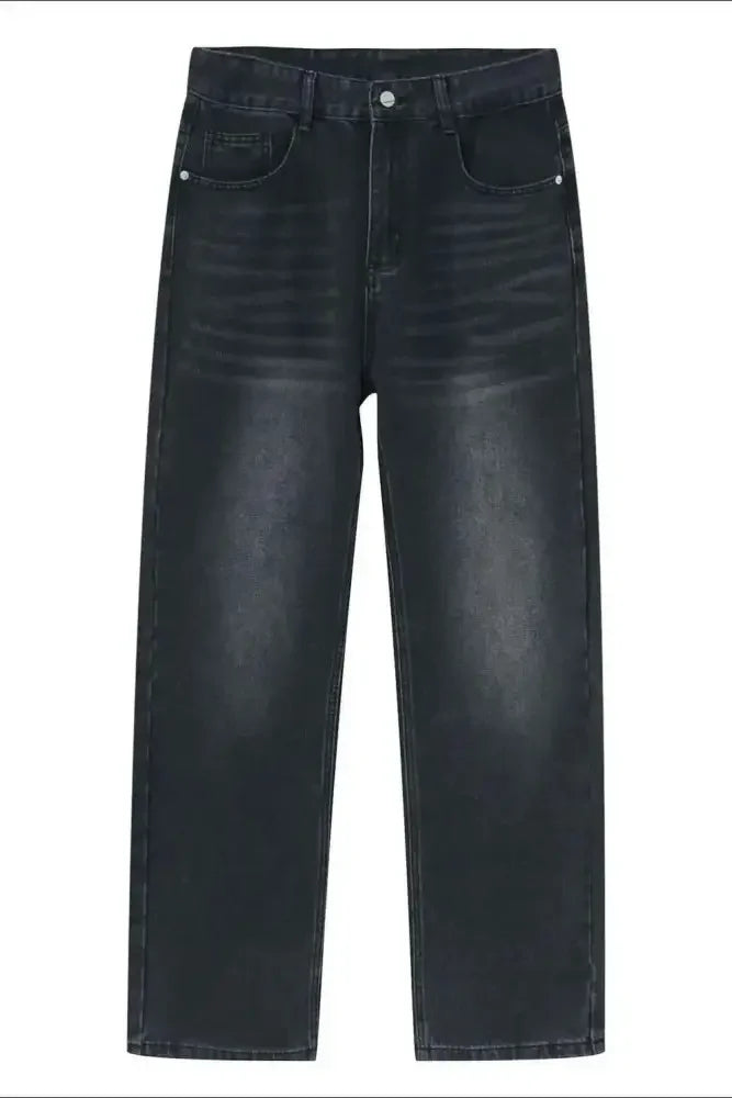 Washed Straight-Leg Slim Jeans