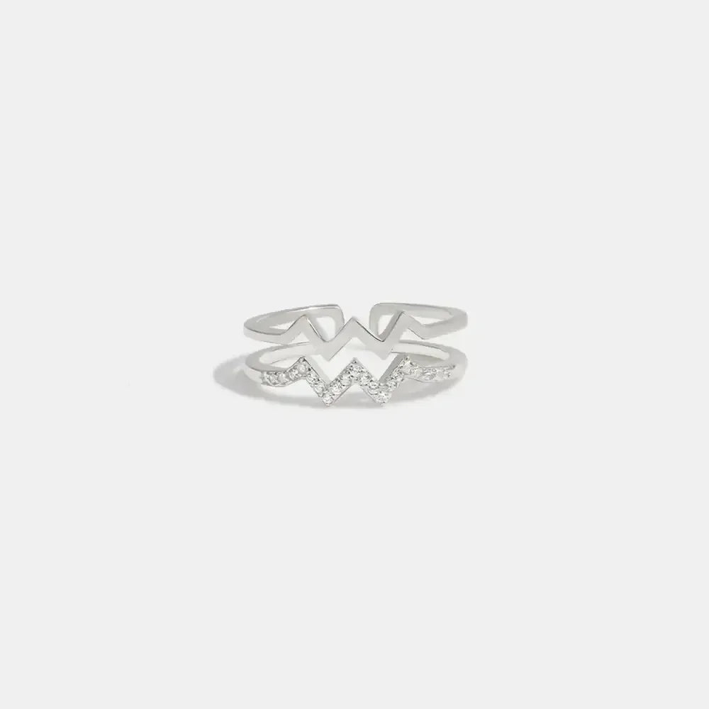 Wave Shape Inlaid Zircon Open Ring