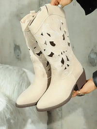 Western Cutout Pattern Block Heel Boots