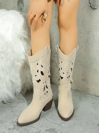 Western Cutout Pattern Block Heel Boots