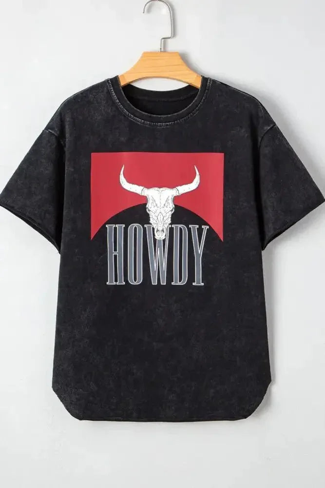Western HOWDY Steer Head Print Side Slits Loose Fit T Shirt - Update AvenueT-ShirtsTrendsi10010098951662210010098951662294cf552a - 0bea - 488e - a716 - 133bd1b9736a - Max - OriginBlack