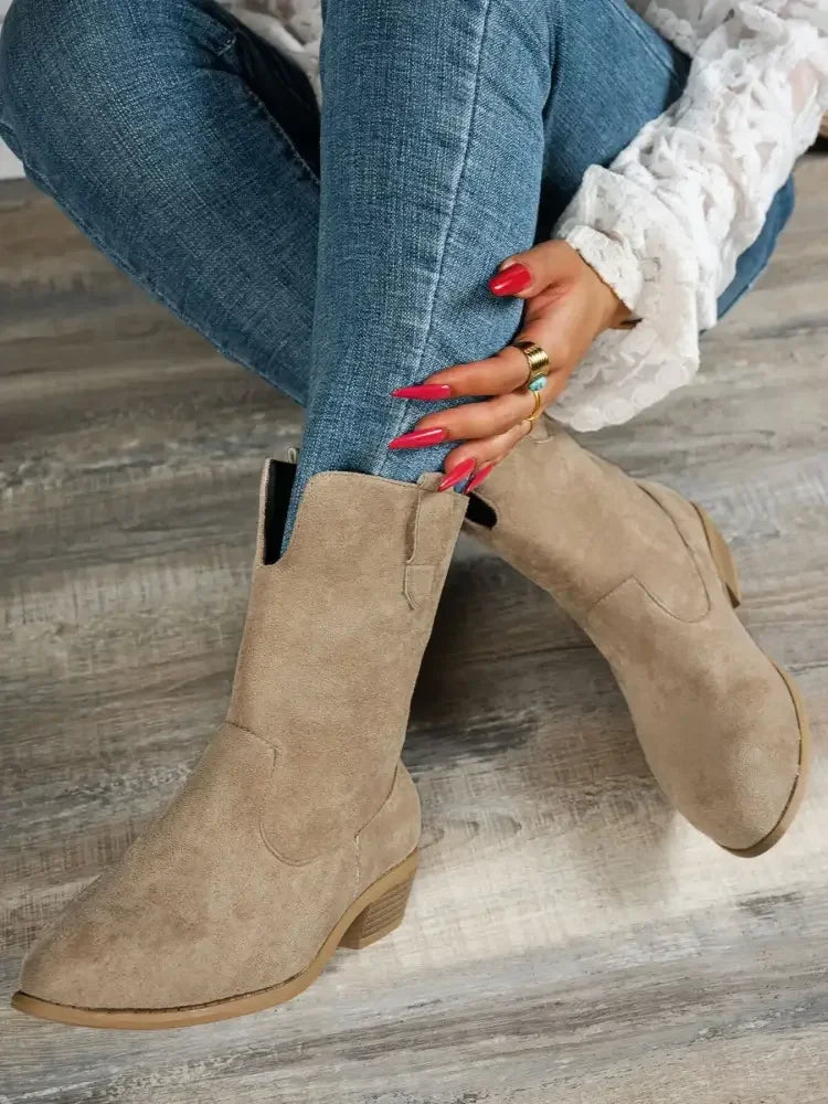 Western Style Block Heels Boots