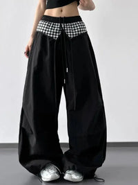 Wide Leg Pants with Checkered Detail - Update AvenueTrendsi1001003236852721001003236852724285f55b - 356a - 42e2 - 976d - e63f110dd66a - Max - OriginBlack