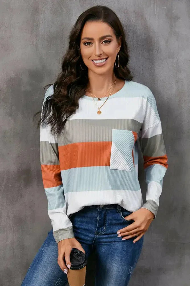 Wide Stripe Top with Pocket - Update AvenueTrendsi1001019895402221001019895402227c331366f5f74d75912534f44e3504f8 - MaxCharcoal