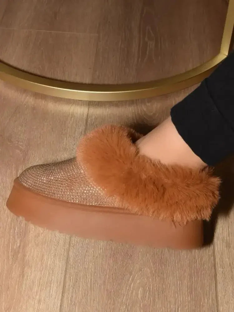 WILD DIVA Embellished Faux Fur Platform Booties - Update AvenueTrendsi100600414581461100600414581461WILD DIVA Embellished Faux Fur Platform BootiesChestnut