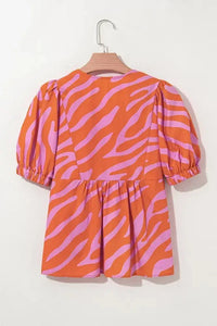 Zebra Stripe Print Ruched Cuff Half Sleeve V Neck Blouse - Update AvenueTrendsi100100486016529100100486016529362ef7c1 - 409e - 4c9a - 9a4d - fe619af0890a - Max - OriginBurnt Coral