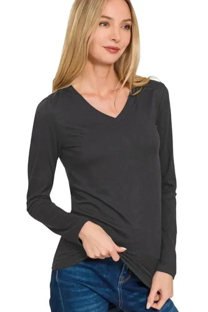 Zenana Brushed Microfiber Long Sleeve V - neck Tee - Update AvenueT-ShirtsTrendsi100100040941331100100040941331ba858b3c - 5ea9 - 4fd2 - 882b - d32754431d6c - Max - OriginBlack