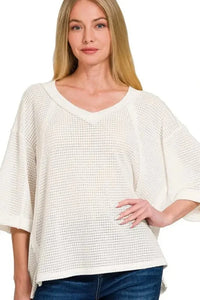 Zenana Brushed Waffle Exposed - seam 3/4 Sleeve Top - Update AvenueT-ShirtsTrendsi10010008404186810010008404186870070c6c - 638b - 49b3 - 8e44 - bf567d8e2e2a - Max - OriginOFF WHITE