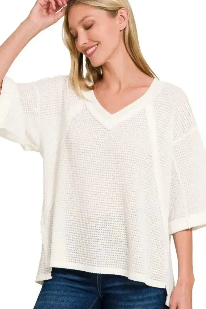 Zenana Brushed Waffle Exposed - seam 3/4 Sleeve Top - Update AvenueT-ShirtsTrendsi100100084041868100100084041868c61994e9 - 0af3 - 4069 - 8d0c - 232030f7ae3c - Max - OriginOFF WHITE