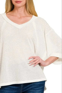 Zenana Brushed Waffle Exposed - seam 3/4 Sleeve Top - Update AvenueT-ShirtsTrendsi10010008404186810010008404186843b6d81f - f28a - 4233 - a9df - 4bbf7d2a415f - Max - OriginOFF WHITE