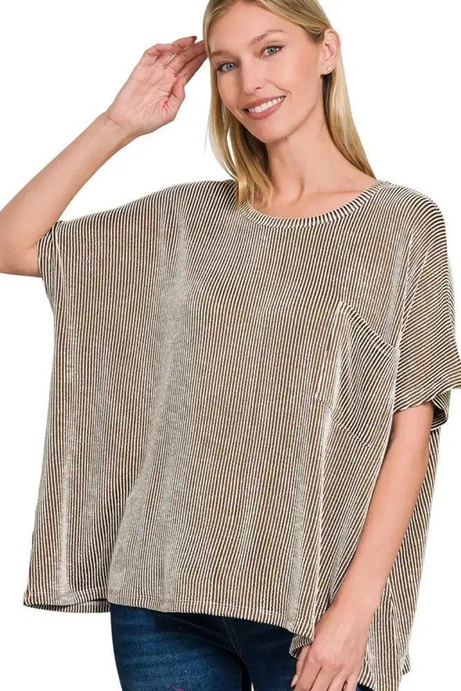 Zenana Corded Rib Oversized Short Sleeve Top - Update AvenueT-ShirtsTrendsi100100181471035100100181471035e0ce5308 - ca12 - 4ce0 - 9daa - 40aeefd55b6c - Max - OriginBROWN