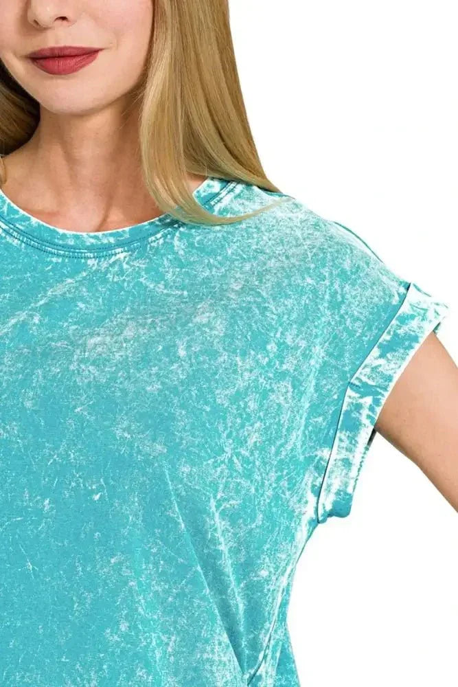 Zenana Crinkle Washed Round Neck Folded Short Sleeve Tee - Update AvenueT-ShirtsTrendsi100100093071341100100093071341e8b4e2f4 - 61b5 - 46a0 - b56c - 1a3b584ab230 - Max - OriginLT TEAL