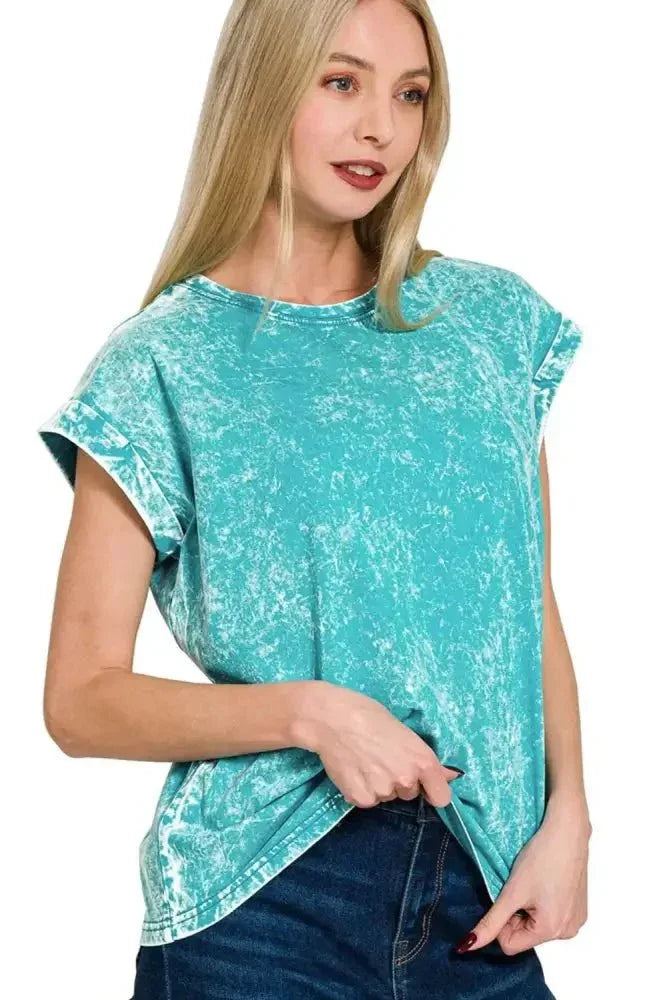 Zenana Crinkle Washed Round Neck Folded Short Sleeve Tee - Update AvenueT-ShirtsTrendsi10010009307134110010009307134199541486 - 4ead - 4166 - 8cd0 - 99b4bfa49b79 - Max - OriginLT TEAL