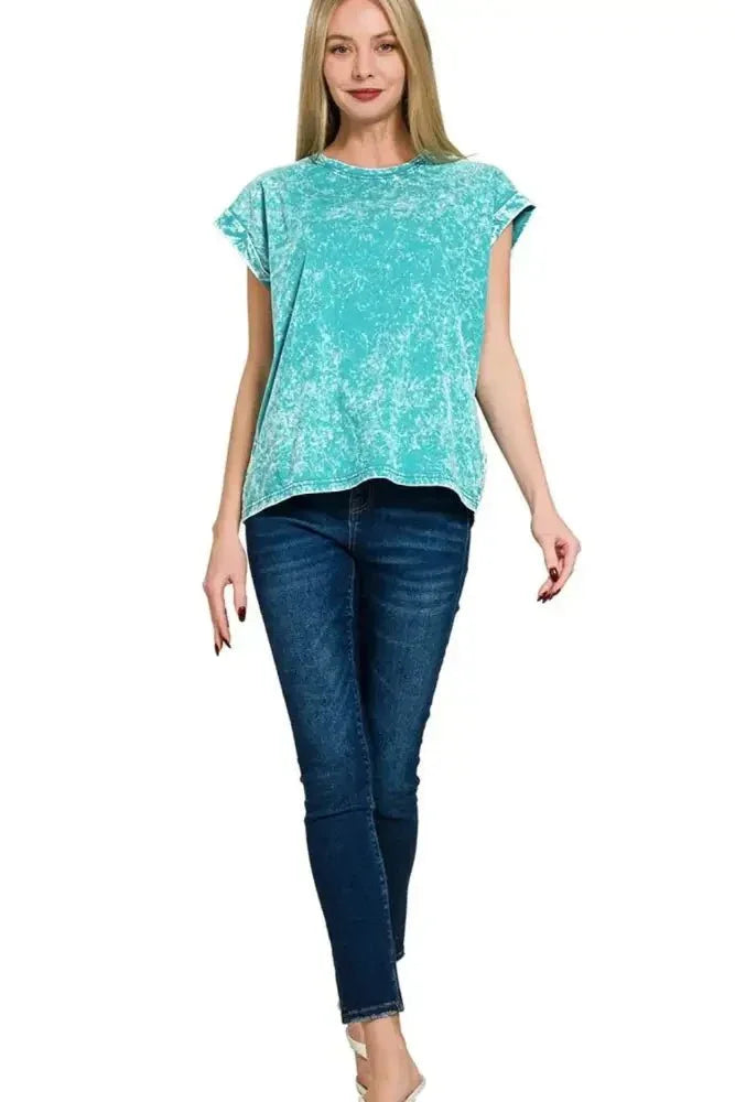 Zenana Crinkle Washed Round Neck Folded Short Sleeve Tee - Update AvenueT-ShirtsTrendsi1001000930713411001000930713411d5eb635 - d184 - 421c - 9350 - 67cf7fb77b12 - Max - OriginLT TEAL