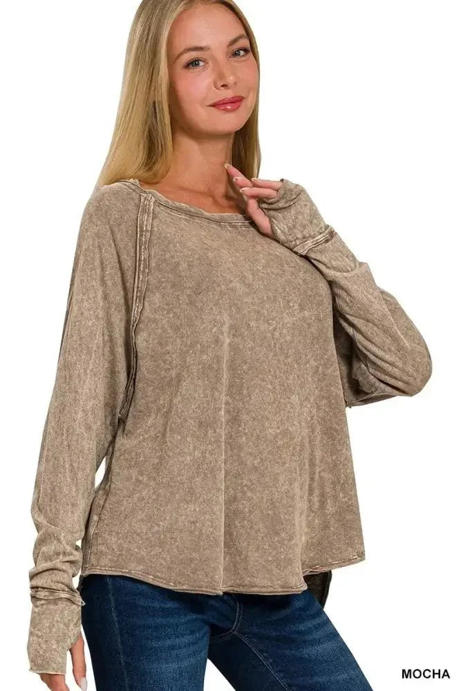 Zenana Crinkle Washed Thumb Hole Cuffs Long Sleeve Top - Update AvenueT-ShirtsTrendsi100100868871310100100868871310ff0c3d3476fe498ea945e6fb50ef754e - Max - OriginMOCHA