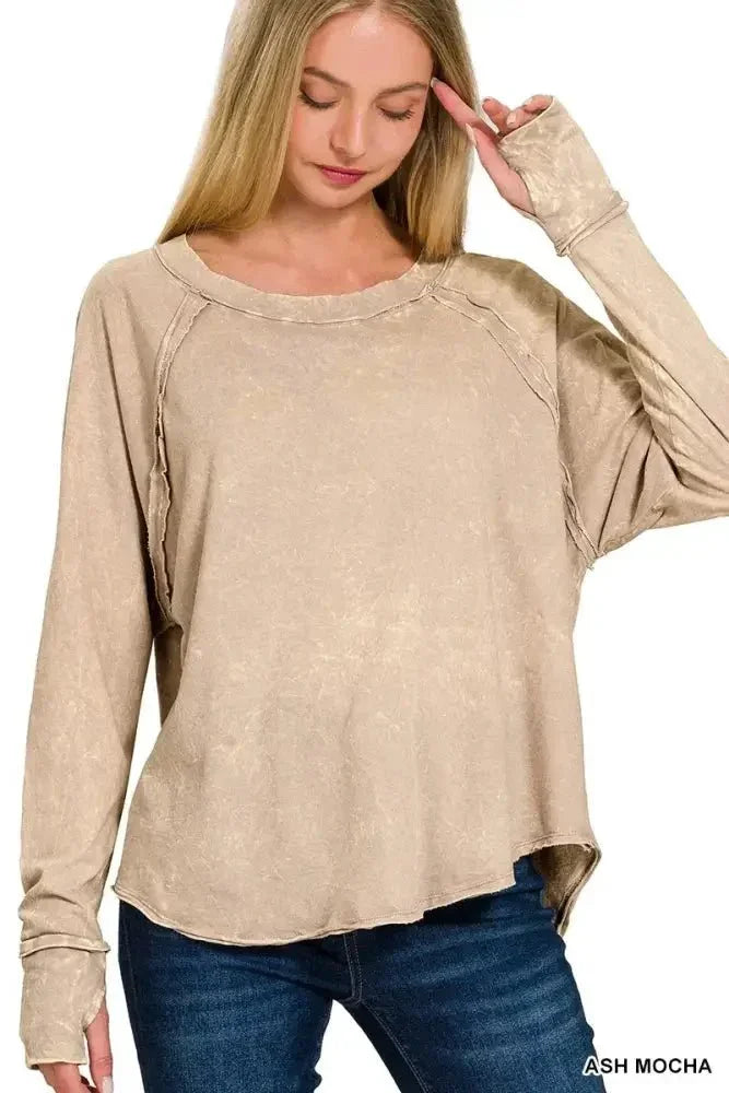 Zenana Crinkle Washed Thumb Hole Cuffs Long Sleeve Top - Update AvenueT-ShirtsTrendsi1001009766010941001009766010945dc1d99d3094419a8d6a827a01ea19c9 - Max - OriginASH MOCHA