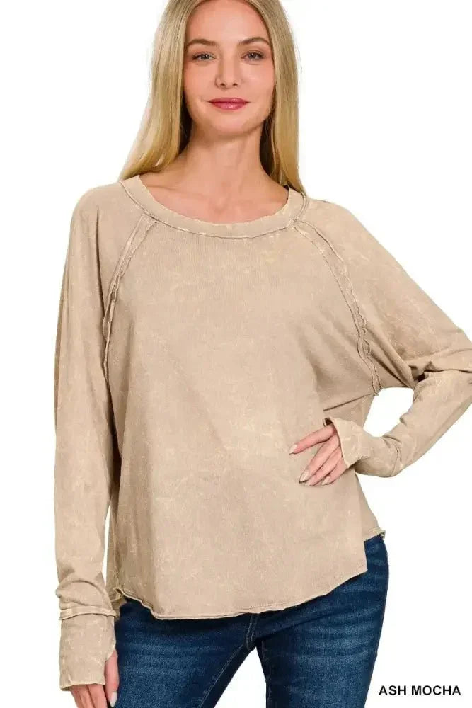 Zenana Crinkle Washed Thumb Hole Cuffs Long Sleeve Top - Update AvenueT-ShirtsTrendsi100100976601094100100976601094eae479df7d0a4079a503efefb649c1ed - Max - OriginASH MOCHA