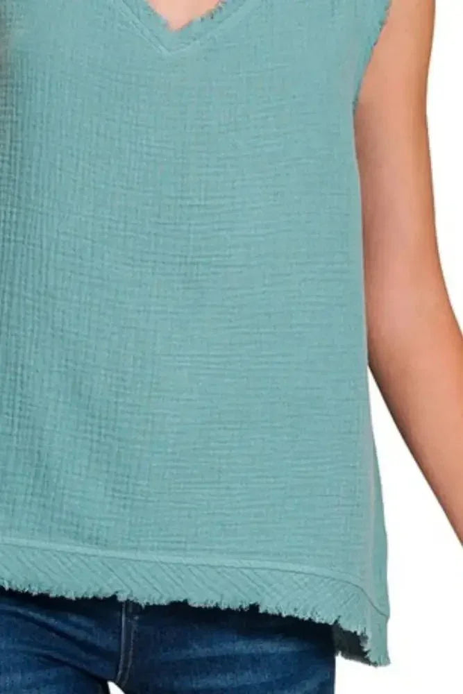 Zenana Double Gauze Raw Edge V - Neck Tank - Update AvenueTrendsi10010012741102410010012741102466088cf9 - 6f38 - 4cfb - 81d6 - f50a7902e798 - Max - OriginDUSTY TEAL